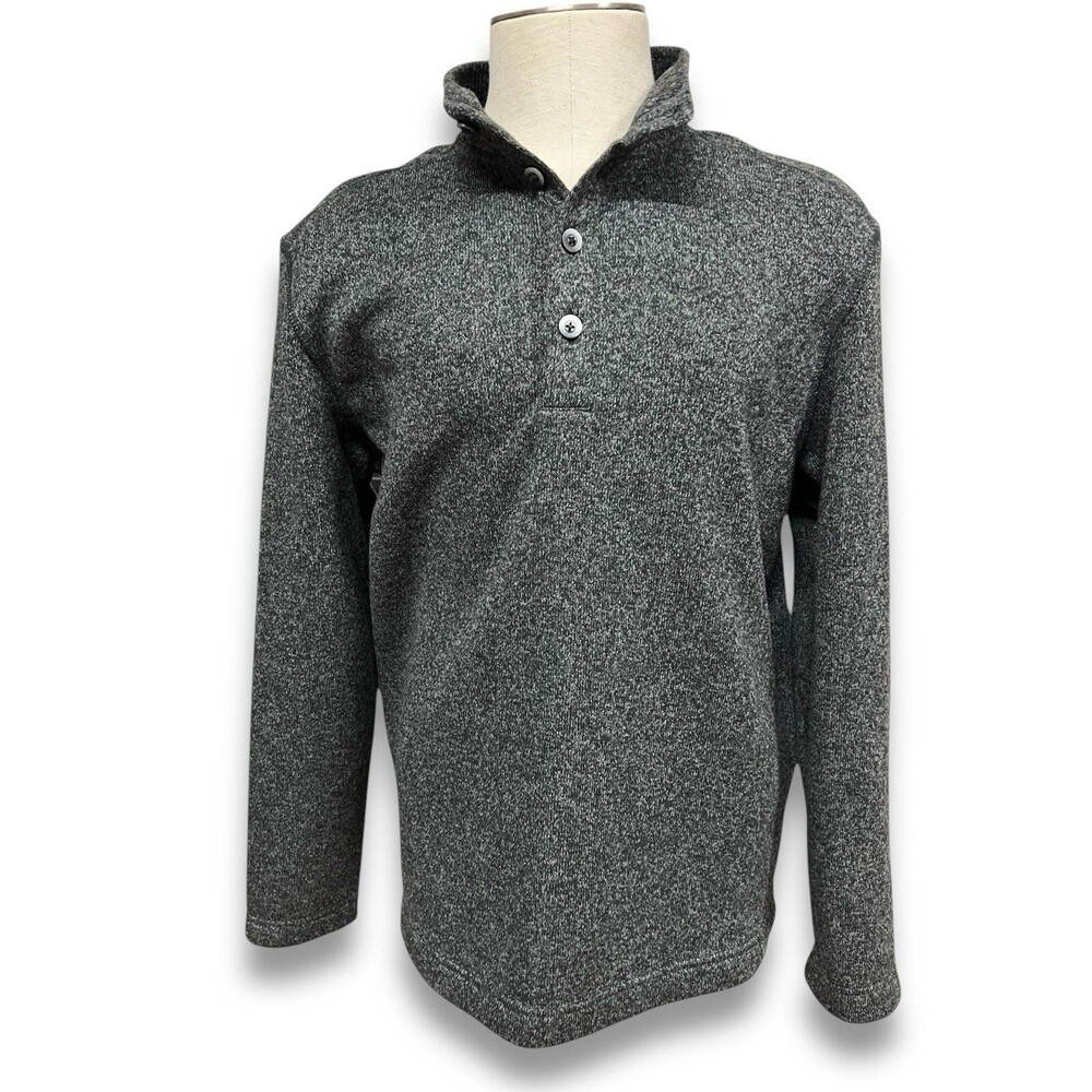Van Heusen Mens Gray Flex Fleece Buttoned Mock Neck Pullover Sweatshirt Large